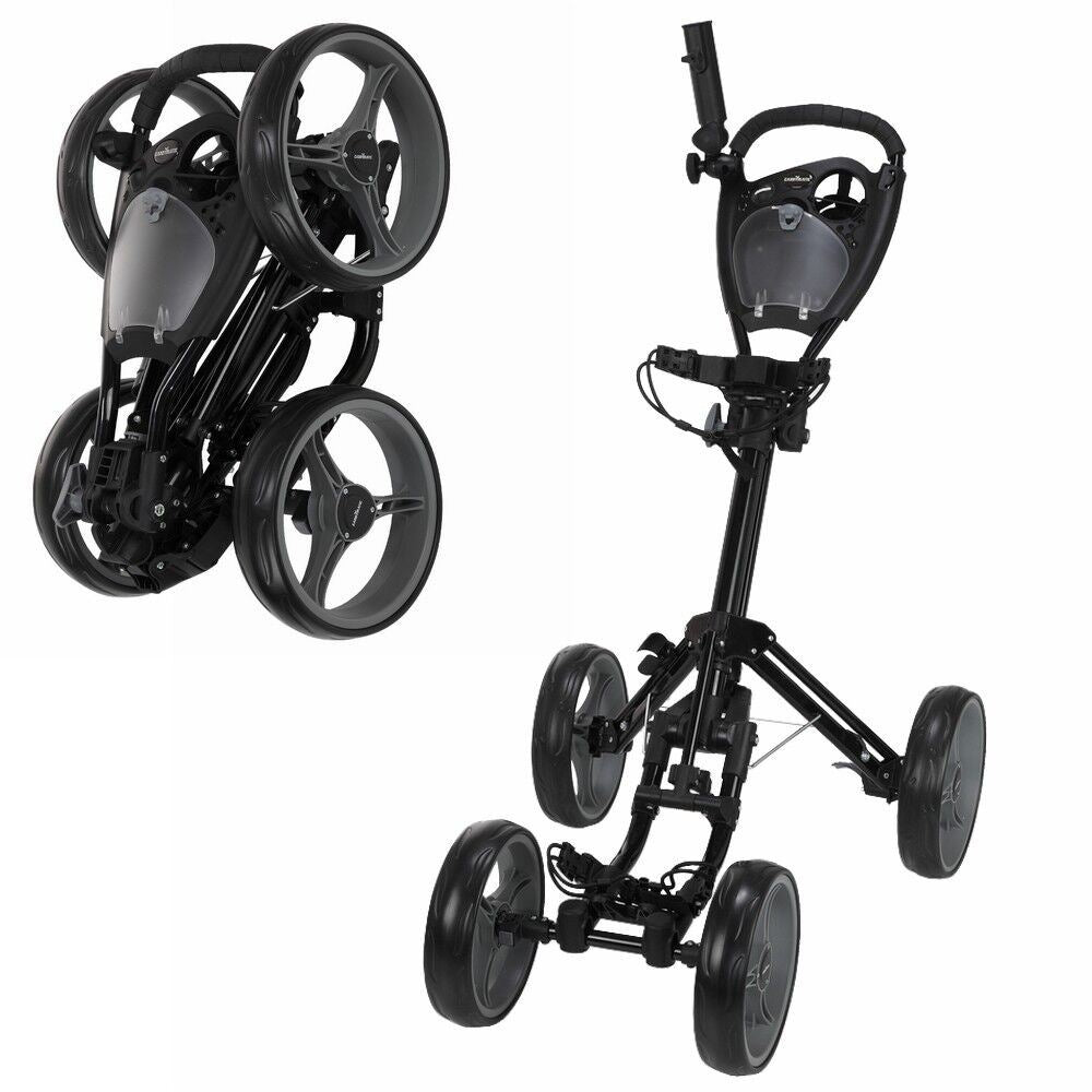 Caddymatic Golf Quad 4-Wheel Folding Golf Pull Push Trolley Black