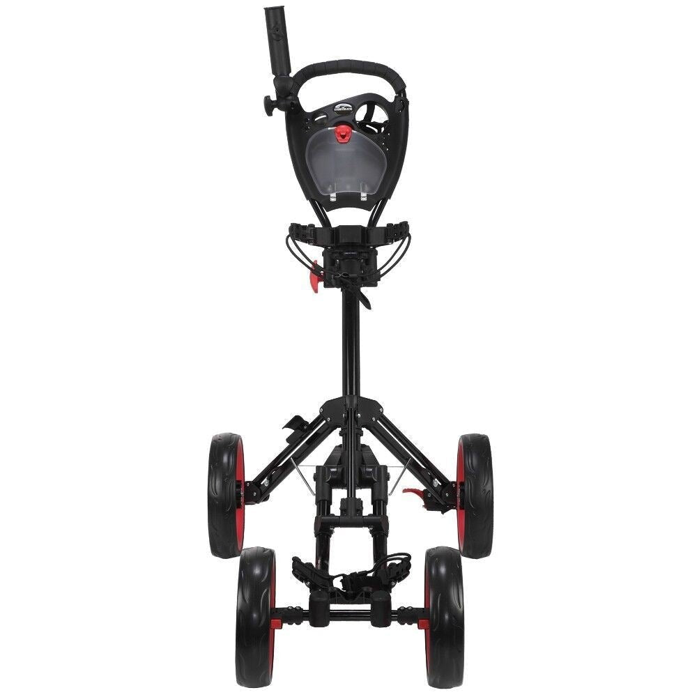 Caddymatic Golf Quad 4-Wheel Folding Golf Pull Push Trolley Black/Red