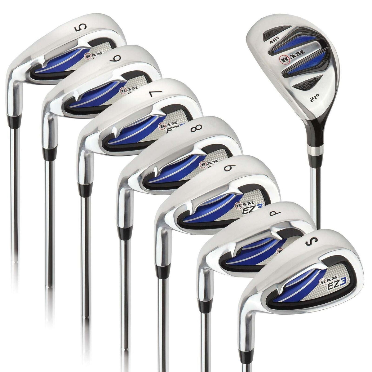 Ram Golf EZ3 Mens Left Hand Iron Set 5-6-7-8-9-PW-SW HYBRID INCLUDED