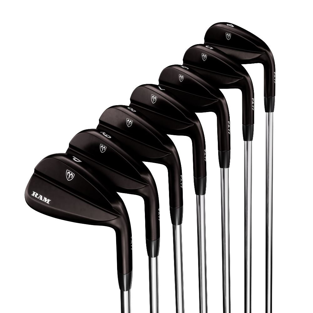 Ram Golf FX77 Stainless Steel Players Distance Black Iron Set, Steel, Mens Left Hand